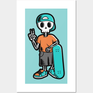 Skater Skeleton Kid with Backwards Hat Posters and Art